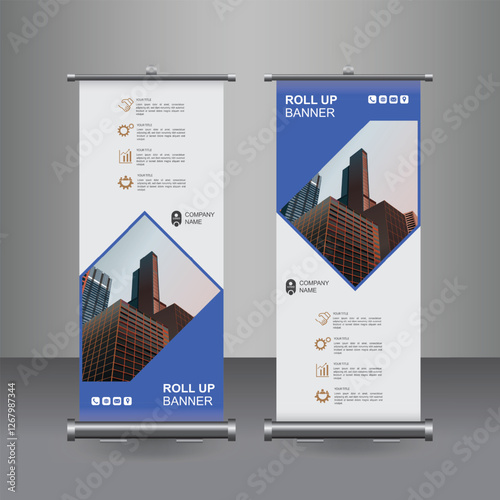 Vertical Business Roll Up  Banner Design, Signboard Advertising Brochure Flyer Template Vector X-banner and Street Business Flag of Convenience, Layout Background.