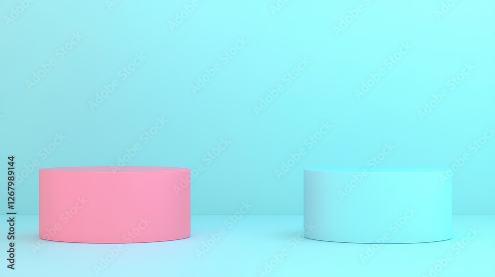 Fototapeta premium Dynamic color contrast pink and blue circles minimalistic studio 3d render soft lighting modern design concept