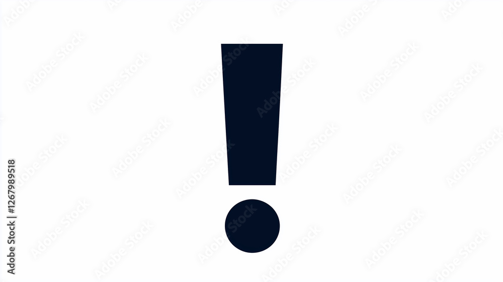 Minimalist exclamation mark logo in navy blue on pure white background Minimalist exclamation mark logo in navy blue on pure white background