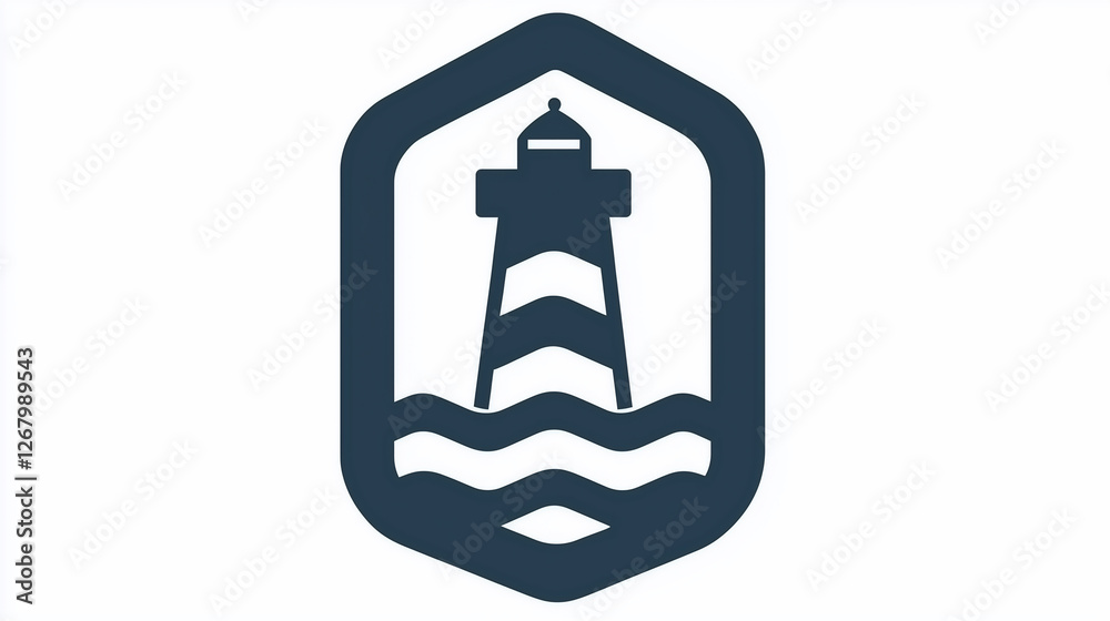 Minimalist Navy Blue Lighthouse Logo – Coastal Security Icon on Pure White Background Minimalist Navy Blue Lighthouse Logo – Coastal Security Icon on Pure White Background