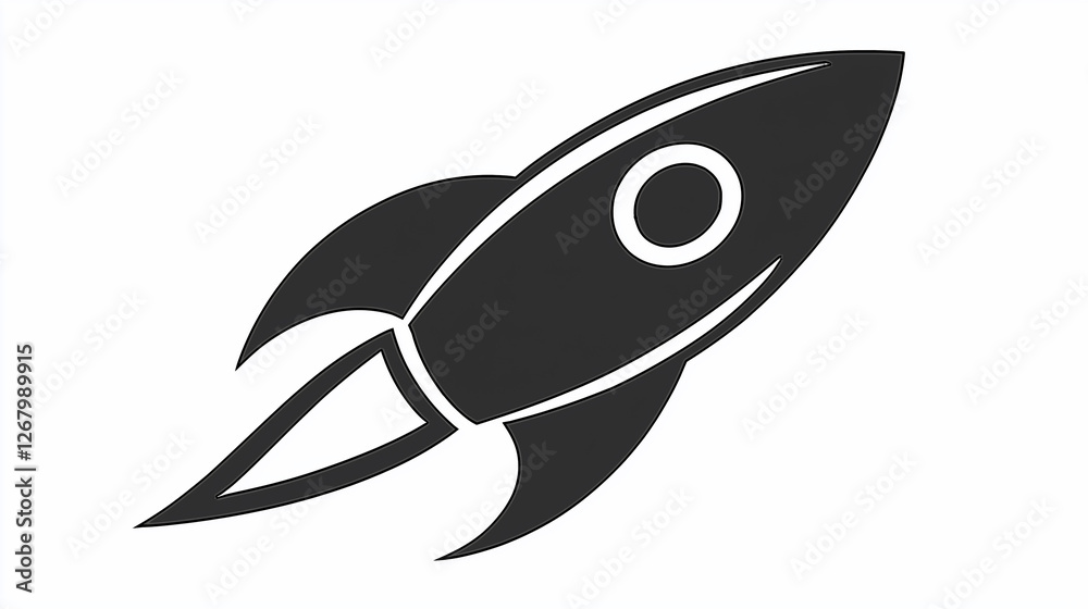 Fototapeta premium Black Rocket Icon – Minimalist Logo on pure white background