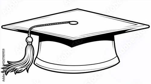Simple graduation cap line drawing symbolizing excellence and degree completion on pure white background photo