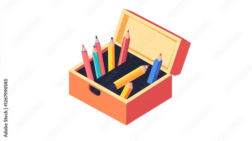 Colorful pencils in an open wooden box Colorful pencils in an open wooden box