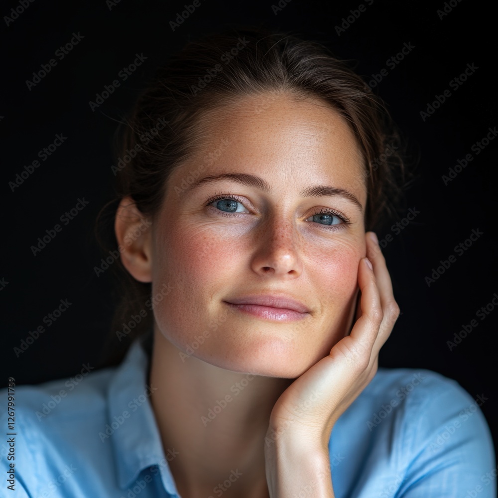 Portrait of a Smiling Woman with Hand on Face Portrait of a Smiling Woman with Hand on Face
