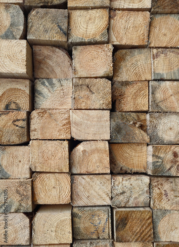 Stack of Wooden Planks in Construction Warehouse for Building Projects