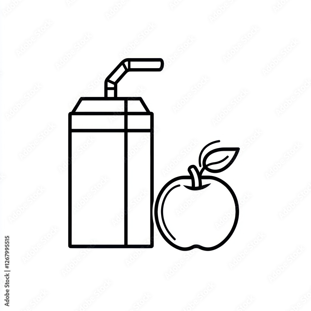 Simple outline illustration of apple juice carton and apple Simple outline illustration of apple juice carton and apple