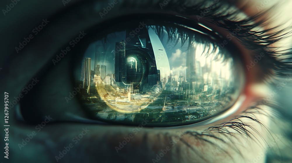 A Futuristic Cityscape Reflected In An Eye A Futuristic Cityscape Reflected In An Eye