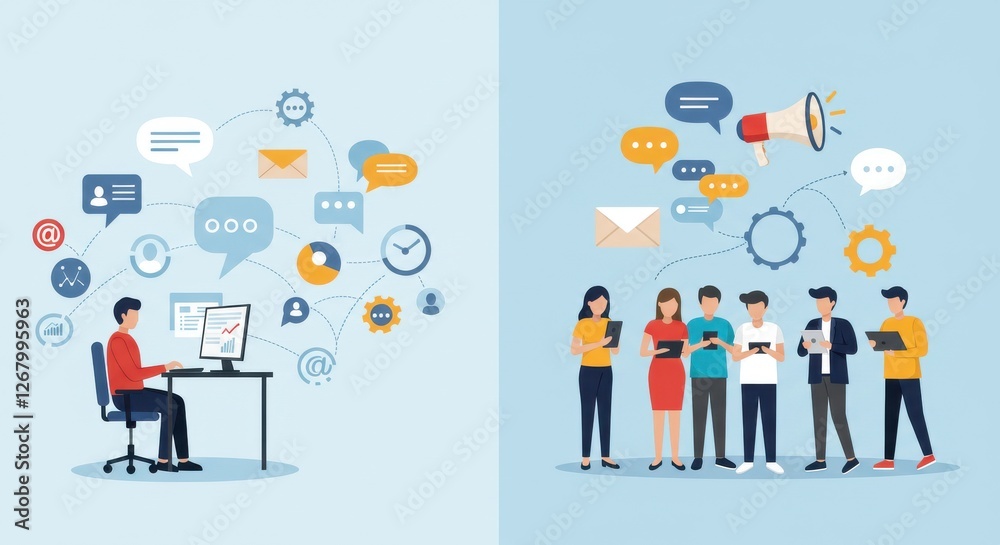 Illustrate the concept of communication and networking in a professional setting. Illustrate the concept of communication and networking in a professional setting.