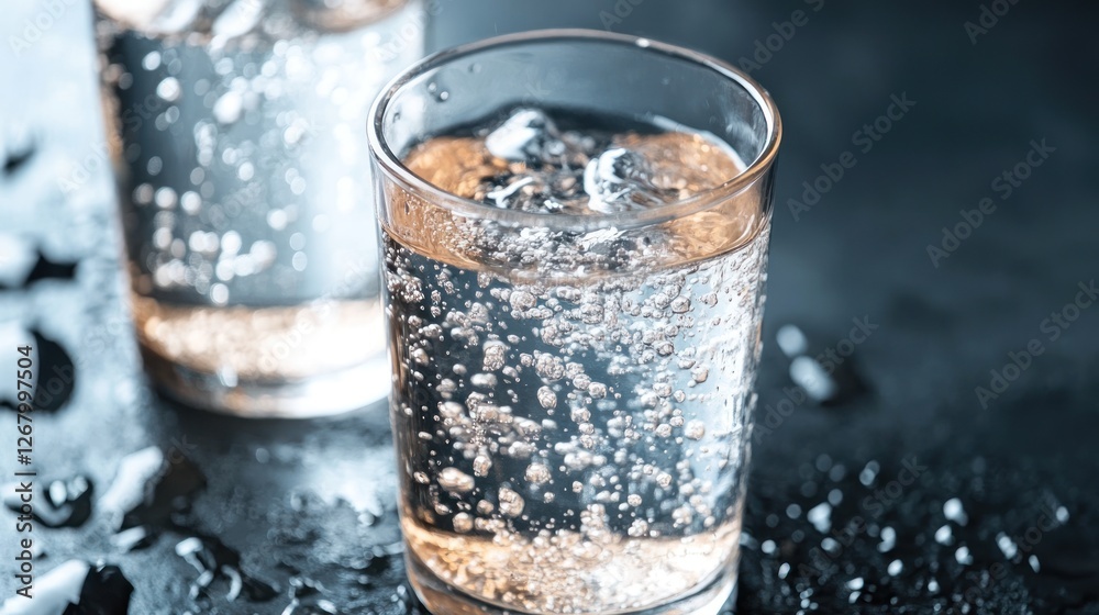 Refreshing Sparkling Water in Glass: A Close-Up Photography Refreshing Sparkling Water in Glass: A Close-Up Photography