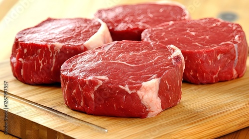 Fresh Beef Cuts on Wooden Cutting Board for Culinary Use