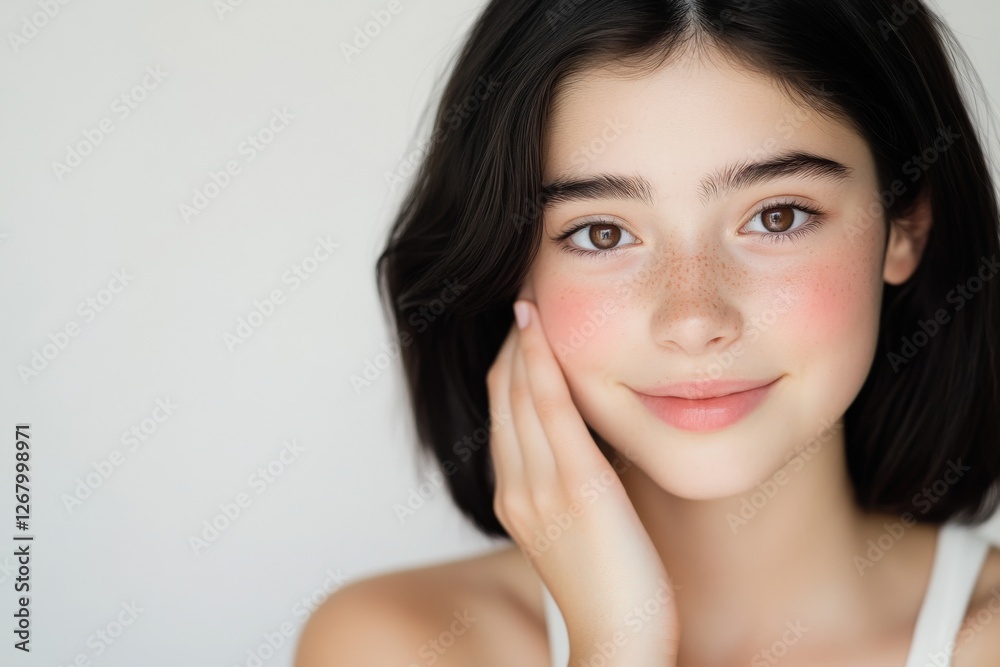 Portrait of a Young Woman with Freckles and Rosy Cheeks Portrait of a Young Woman with Freckles and Rosy Cheeks