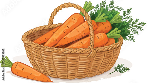 Carrot in wicker basket in white background vector design, Carrot in basket vector design