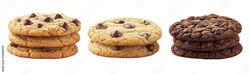 Chocolate chip cookies stacks assorted baked sweets perfect for snacks transparent background Chocolate chip cookies stacks assorted baked sweets perfect for snacks transparent background
