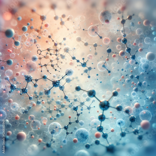 Colorful Molecular Structures Scattered In A Soft Background.
