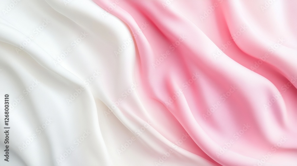 Obraz premium Soft and smooth silk fabric in shades of white and pink draped elegantly on a surface. Generative AI