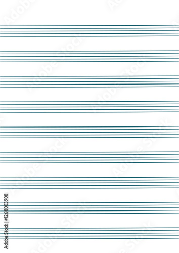 Graph paper. Printable grid paper with stave on a white background. A blank music sheet paper with staff. Geometric pattern for composition, education, school. Realistic lined paper blank size A4.