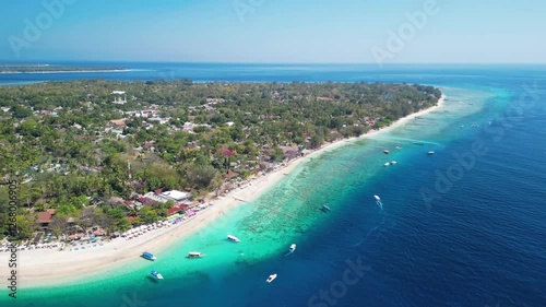 Amazing aerial view of Gili Air coastline on a sunny day, Indonesia