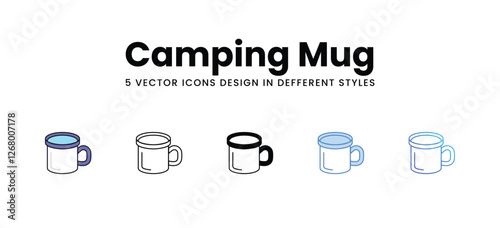 Camping Mug vector icons set stock illustration