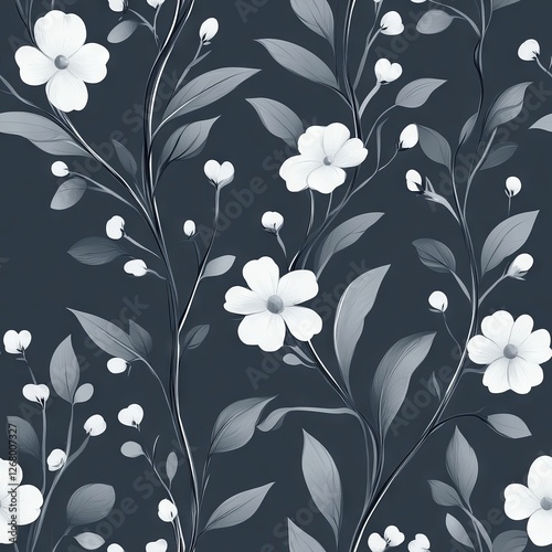 Seamless Pattern - Elegant grayscale floral pattern, perfect for textile design.