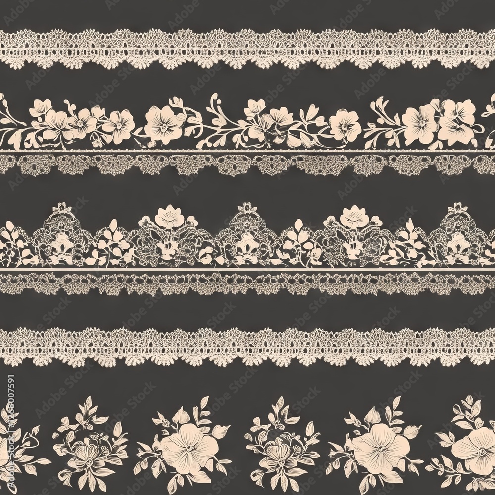 Fototapeta premium Seamless Pattern - Elegant floral lace borders and patterns