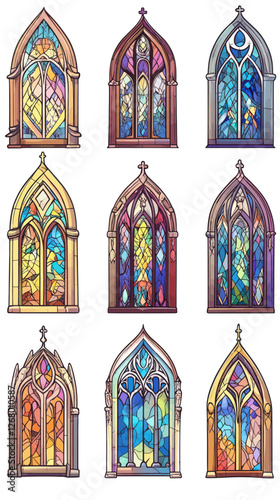 Intricate Stained Glass Window Designs: Gothic Cathedral Art in Vector Format