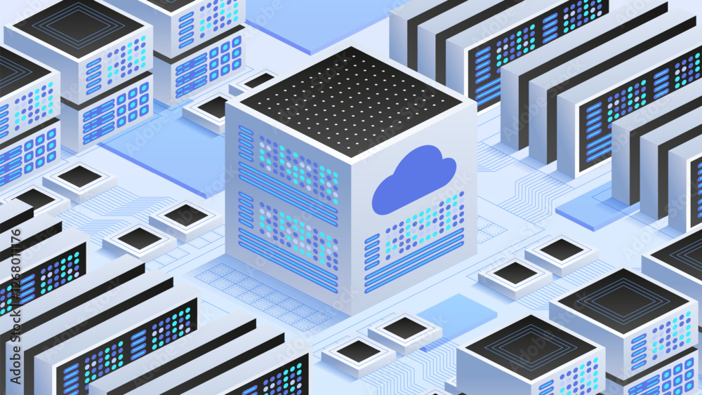 Vector isometric illustration IT architecture with connected servers, cloud services, and virtual networks. Designed for cloud computing, big data analysis, and modern data storage solutions. Vector isometric illustration IT architecture with connected servers, cloud services, and virtual networks. Designed for cloud computing, big data analysis, and modern data storage solutions.