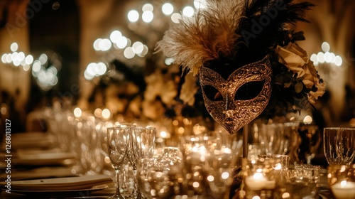 A majestic masquerade ball unfolds with intricate masks and rich textures as guests enjoy an enchanting evening filled with elegance