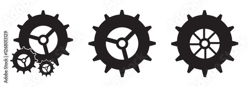 Gear icon set, black gear wheel icons collection. Cogwheel vector icon

