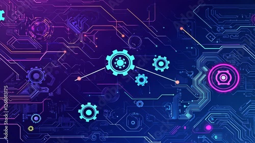 Futuristic Digital Circuit with Gears and Geometric Elements