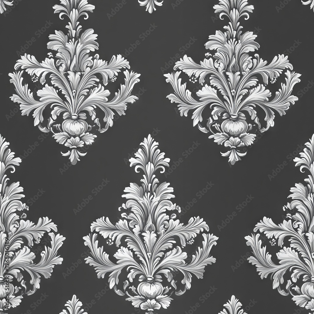 custom made wallpaper toronto digitalSeamless Pattern - Elegant silver damask pattern on dark background