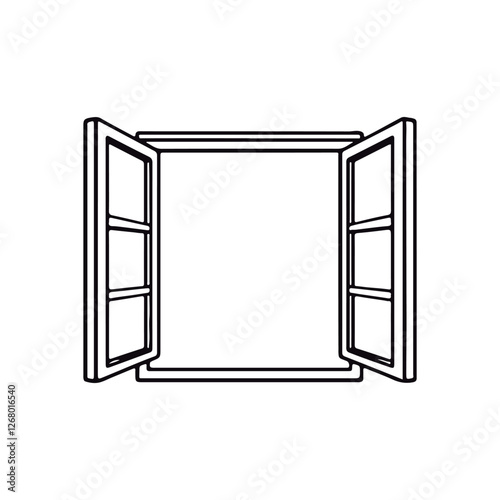 Line art and open window drawing. Linear vector symbol. white backdrop
