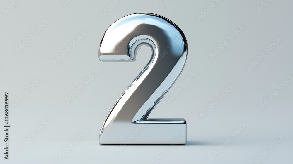 Shiny silver number two on white background. 3d metal silver number 2. Shiny silver number two on white background. 3d metal silver number 2.