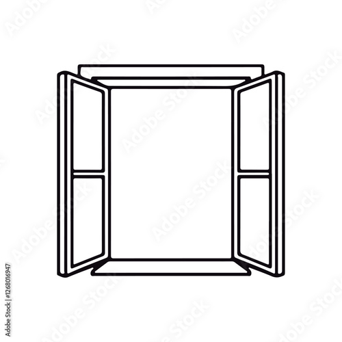 Line art and open window drawing. Linear vector symbol. white backdrop
