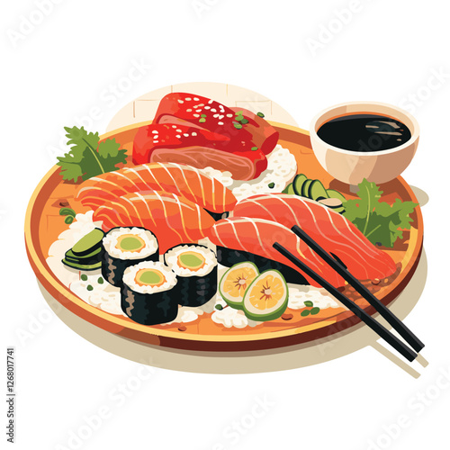 Adobe Illustrafood, japanese, cuisine, traditional, asian, meal, japan, restaurant, culture, healthy, rice, seafood, japanese food, sushi, dish, fresh, delicious, lunch, gourmet, menu, dinntor Artwork