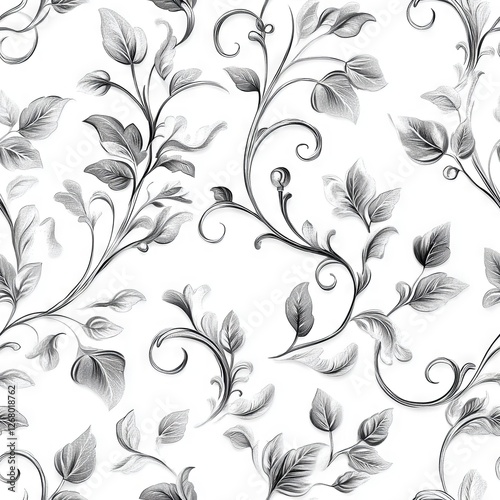 Seamless Pattern - Elegant grayscale floral pattern, perfect for design projects.