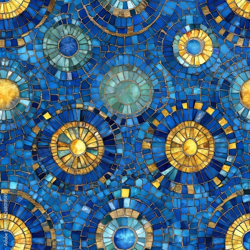 Seamless Pattern - Abstract blue and gold mosaic tile pattern