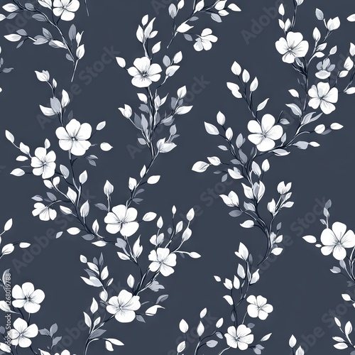 Wallpaper Mural Seamless Pattern - Elegant floral pattern in shades of white and blue. Torontodigital.ca