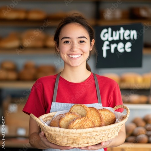 Smiling Baker Holding Gluten-Free Bread Basket