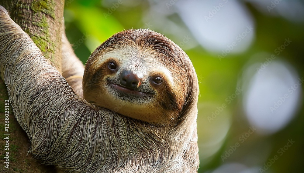Fototapeta premium a happy sloth hanging from a tree