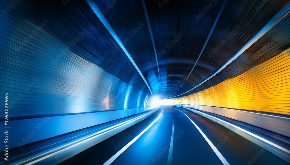 abstract motion blur of a tunnel with blue and yellow lights creating a sense of speed and movement abstract motion blur of a tunnel with blue and yellow lights creating a sense of speed and movement