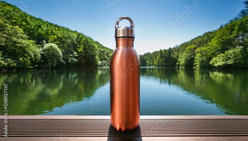 Wallpaper Mural copper water bottle with 35oz capacity stands by serene lake surrounded by lush greenery and reflecting nature beauty Torontodigital.ca