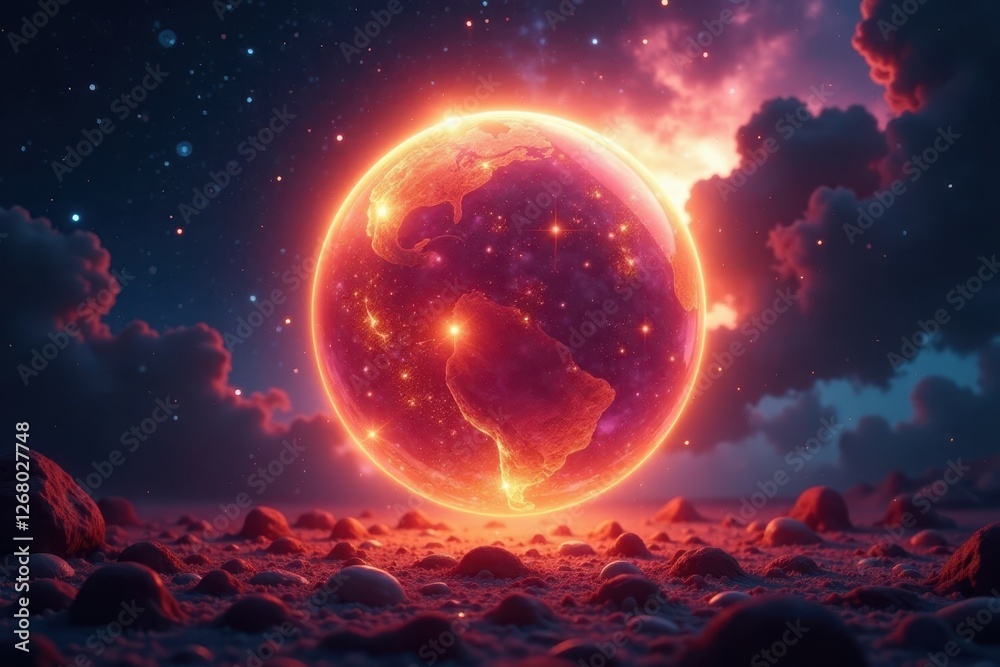 Obraz premium Glowing seven orb suspended in a radiant cosmic halo, mystical, orb, cosmos