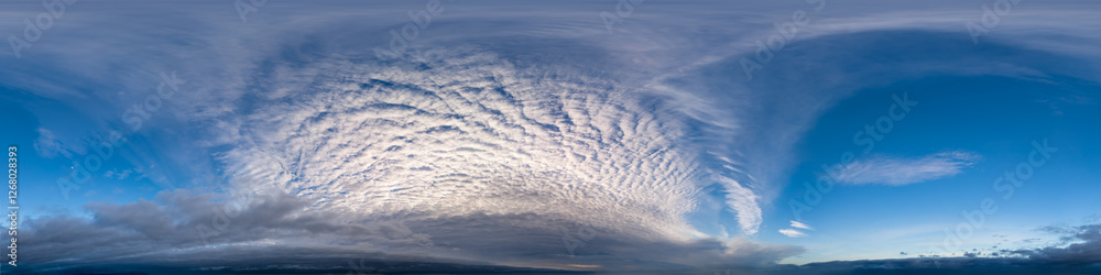 Panoramic View of Dramatic Cloudscape Over a Calm Landscape at Sunset Panoramic View of Dramatic Cloudscape Over a Calm Landscape at Sunset