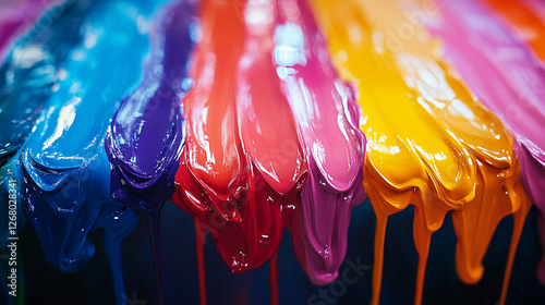 Vibrant colors blend together in a lively display of paint on a glossy surface