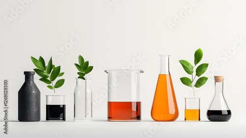 Experimenting with colorful plant extracts in laboratory glassware modern scientific environment chemical analysis minimalist viewpoint for research and education photo