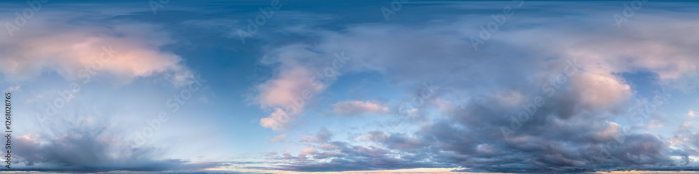 Fototapeta premium 360-Degree Panoramic Cloudscape With Pastel Tones and Wide Horizons at Dusk