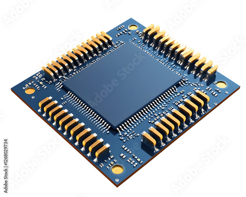 Close-up of a computer processor chip with gold pins.
