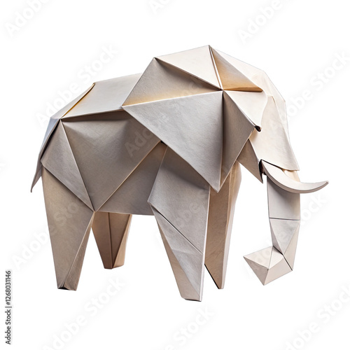 A stunning origami elephant stands on a white background highlighting intricate folds and design perfect for decor and art projects