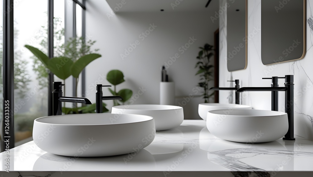 Fototapeta premium Sleek Minimalism: Contemporary Bathroom Sink Design 
