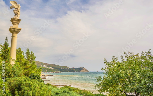 Seascape with Aivazovskoye Park on the Black Sea coast photo